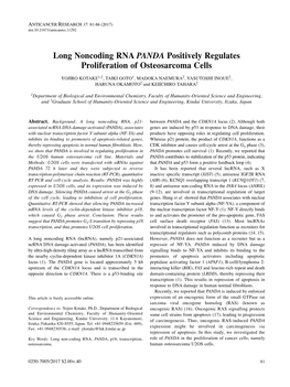 Long Noncoding RNA PANDA Positively Regulates Proliferation Of