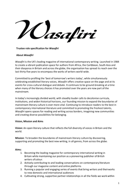 Trustee Role Specification for Wasafiri About Wasafiri Wasafiri Is the UK's