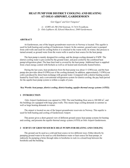 Heat Pump for District Cooling and Heating at Oslo Airport, Gardermoen