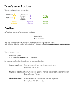 Three Types of Fractions Fractions