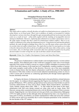 Urbanization and Conflict: a Study of Uyo, 1900-2015