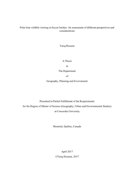 Polar Bear Wildlife Viewing in Eeyou Istchee: an Assessment of Different Perspectives and Considerations