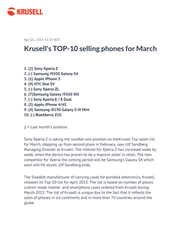 Krusell's TOP-10 Selling Phones for March