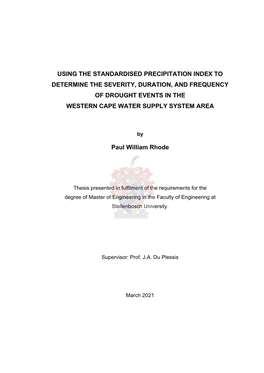 Using the Standardised Precipitation Index to Determine the Severity, Duration, and Frequency of Drought Events in the Western Cape Water Supply System Area