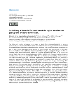 Establishing a 3D Model for the Rhine-Ruhr Region Based on the Geology and Property Distribution