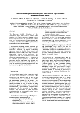 A Decentralized Operations Concept for the European Payloads on the International Space Station