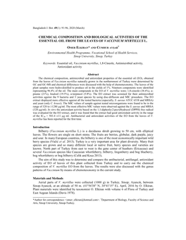 Chemical Composition and Biological Activities of the Essential Oil from the Leaves of Vaccinium Myrtillus L