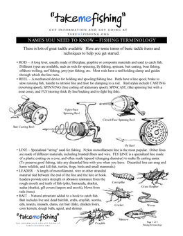 FISHING TERMINOLOGY There Is Lots of Great Tackle Available Here Are Some Terms of Basic Tackle Items and Techniques to Help You Get Started