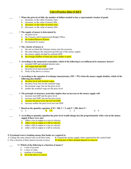 Unit 4 Practice Quiz #2 KEY