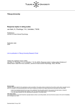 Tilburg University Response Styles in Rating Scales Van Herk, H