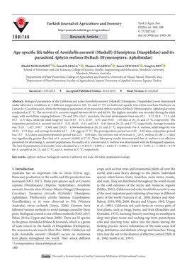 Age-Specific Life Tables of Aonidiella Aurantii (Maskell) (Hemiptera: Diaspididae) and Its Parasitoid Aphytis Melinus Debach (