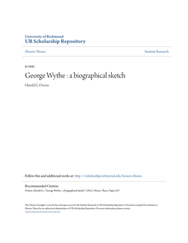 George Wythe : a Biographical Sketch Harold G