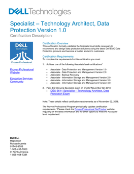 Technology Architect, Data Protection Version 1.0 Certification Description