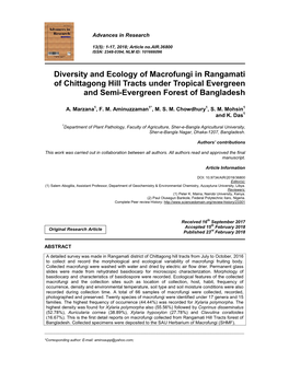 Diversity and Ecology of Macrofungi in Rangamati of Chittagong Hill Tracts Under Tropical Evergreen and Semi-Evergreen Forest of Bangladesh