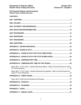 Hours of Duty and Leave Volume XV – Chapter 5 1 VA Financial Policies