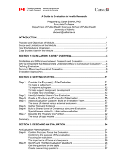 A Guide to Evaluation in Health Research Prepared By: Sarah