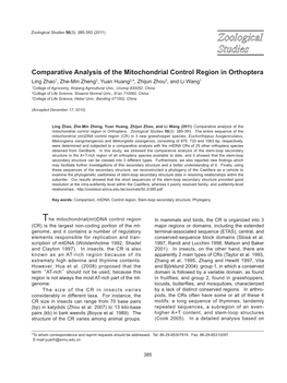 Comparative Analysis of the Mitochondrial Control Region In