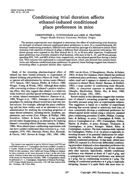 Conditioning Trial Duration Affects Ethanol-Induced Conditioned Place Preference in Mice