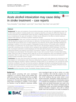 Acute Alcohol Intoxication May Cause Delay in Stroke Treatment