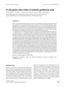 Icelandic Sinter Growth Study In-Situ Grown Silica Sinters in Icelandic Geothermal Areas