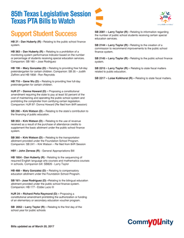 85Th Texas Legislative Session Texas PTA Bills to Watch Support Student