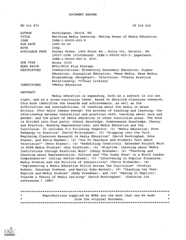 AUTHOR AVAILABLE from ABSTRACT DOCUMENT RESUME Watching Media Learning: Making Sense of Media Education. Falmer Press, 1900 Fros