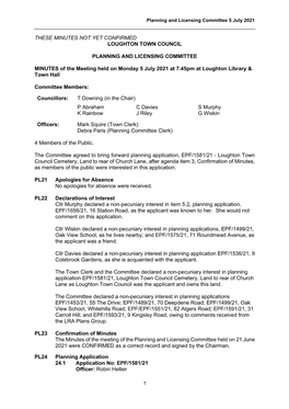 These Minutes Not Yet Confirmed Loughton Town Council