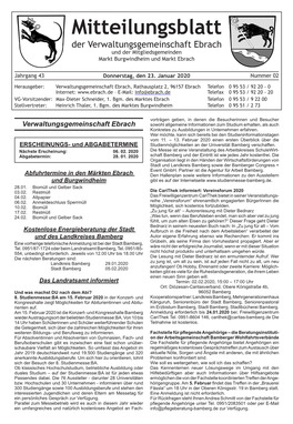 Mitteilungsblatt Der Verwaltungsgemeinschaft Ebrach Und Der Mitgliedsgemeinden Markt Burgwindheim Und Markt Ebrach
