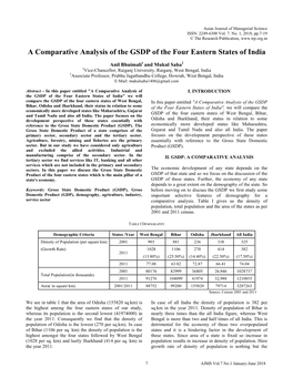 A Comparative Analysis of the GSDP of the Four Eastern States of India