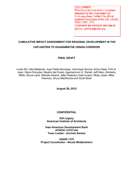 Cumulative Impact Assessment for Regional Development in the Cap-Haïtien to Ouanaminthe Urban Corridor