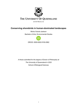 Conserving Shorebirds in Human-Dominated Landscapes Micha Victoria Jackson Bachelor of Arts, Environmental Studies