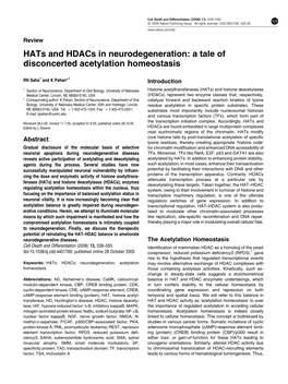 Hats and Hdacs in Neurodegeneration: a Tale of Disconcerted Acetylation Homeostasis