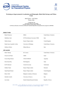 Workshop on Supersymmetric Localization and Holography: Black Hole Entropy and Wilson Loops 09/07/2018