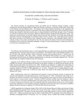 Remote Monitoring of Mine Seismicity and Earthquakes Using Radio