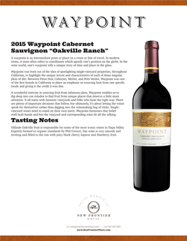 2015 Waypoint Cabernet Sauvignon “Oakville Ranch” Tasting Notes