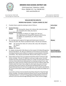 BREMEN HIGH SCHOOL DISTRICT 228 15233 Pulaski Road ~ Midlothian, IL 60445 Phone: 708/389-1175 ~ Fax: 708/389-2552 Web