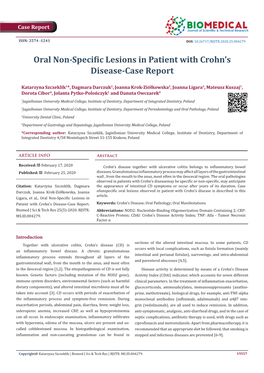 Oral Non-Specific Lesions in Patient with Crohn's Disease-Case Report
