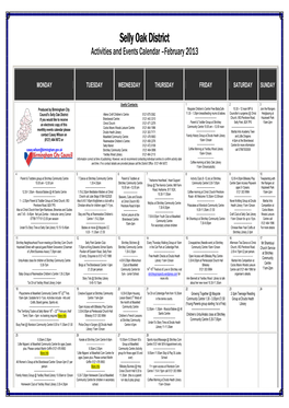 Selly Oak District Activities and Events Calendar –February 2013