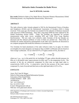 Refractive Index Formulae for Radio Waves