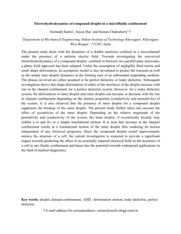 Electrohydrodynamics of Compound Droplet in a Microfluidic Confinement Somnath Santra , Sayan Das and Suman Chakraborty † Depa