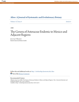 The Genera of Asteraceae Endemic to Mexico and Adjacent Regions Jose Luis Villaseñor Rancho Santa Ana Botanic Garden