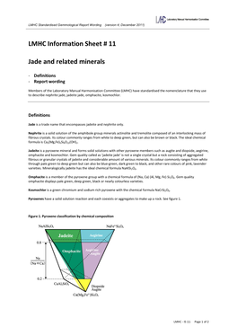 LMHC Information Sheet # 11 Jade and Related Minerals