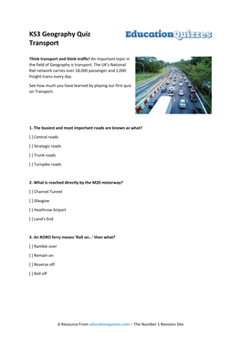 KS3 Geography Quiz Transport