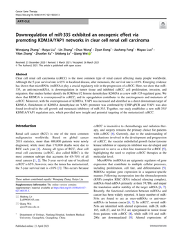 Downregulation of Mir-335 Exhibited an Oncogenic Effect Via Promoting KDM3A/YAP1 Networks in Clear Cell Renal Cell Carcinoma