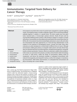 Immunotoxins: Targeted Toxin Delivery for Cancer Therapy