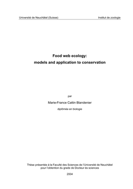 Food Web Ecology: Models and Application to Conservation