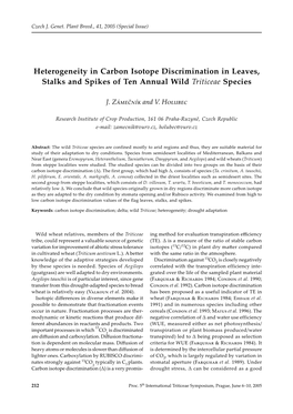 Heterogeneity in Carbon Isotope Discrimination in Leaves, Stalks and Spikes of Ten Annual Wild Triticeae Species