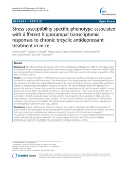 Stress Susceptibility-Specific Phenotype Associated with Different