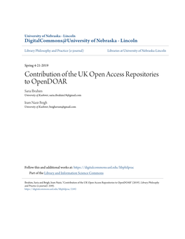 Contribution of the UK Open Access Repositories to Opendoar Saria Ibrahim University of Kashmir, Saria.Ibrahim19@Gmail.Com