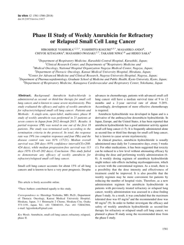 Phase II Study of Weekly Amrubicin for Refractory Or Relapsed Small Cell